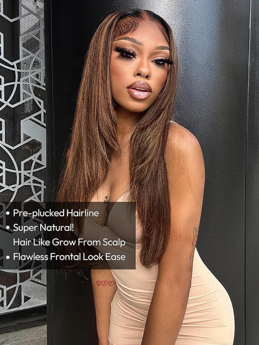 Layer Cut Highlight Customized Color Super Invisible LY Lace Front Straight Human Hair Wigs