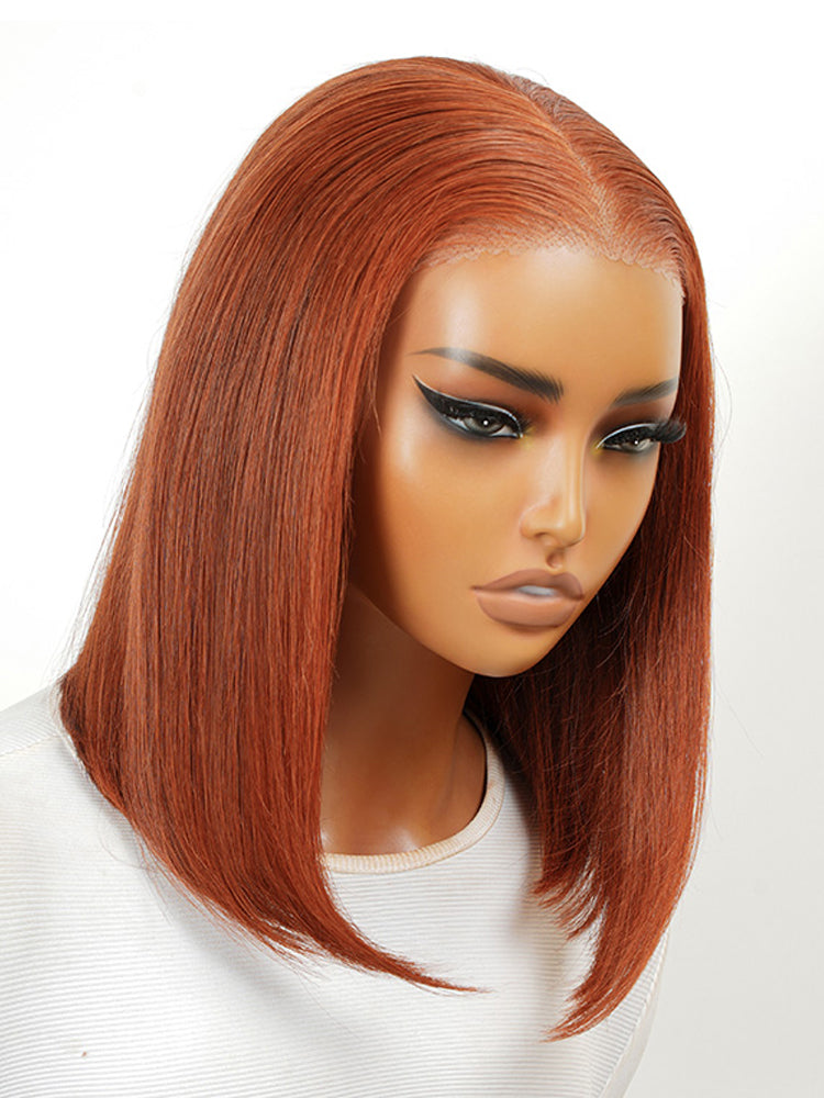 Aenea - Straight Copper Colored Bob Wigs 12 Inch Blunt Cut Wig Shoulder Length Hair