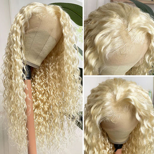 Blonde Water Wave Lace Front Wig 613 Human Hair Transparent Lace Wigs