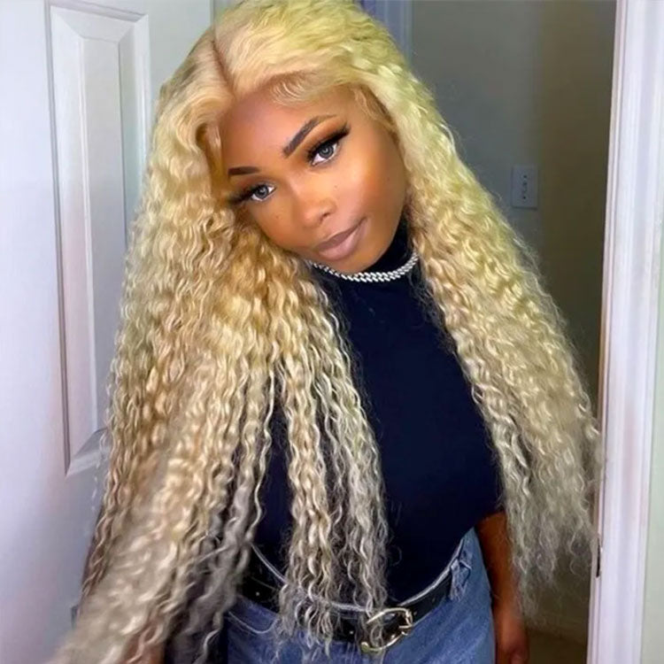 Blonde Water Wave Lace Front Wig 613 Human Hair Transparent Lace Wigs