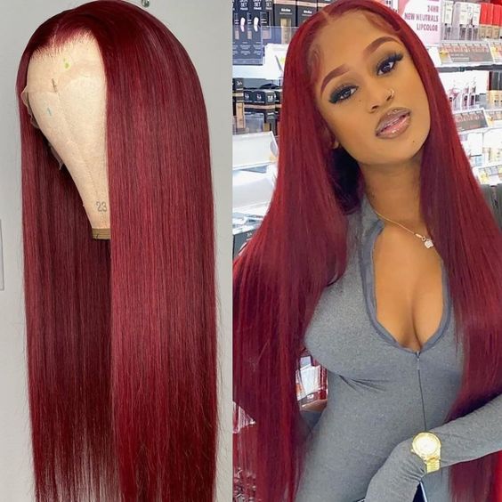 1B/99J 99J Colored Lace Front Wigs Straight Pre Plucked Human Hair With Baby Hair