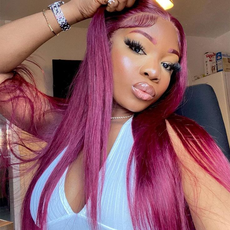 1B/99J 99J Colored Lace Front Wigs Straight Pre Plucked Human Hair With Baby Hair