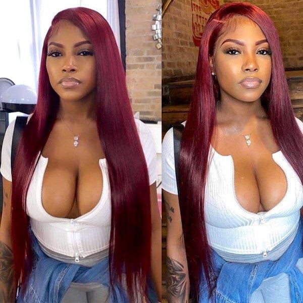 1B/99J 99J Colored Lace Front Wigs Straight Pre Plucked Human Hair With Baby Hair