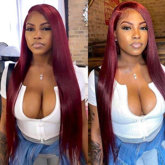 1B/99J 99J Colored Lace Front Wigs Straight Pre Plucked Human Hair With Baby Hair