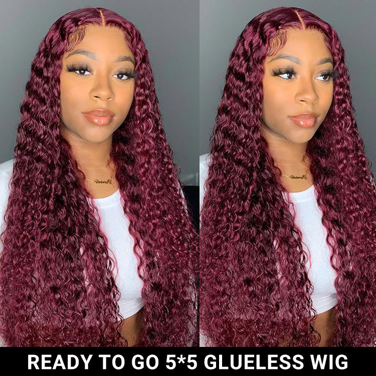Ready To Go Wigs - 99J Burgundy Deep Wave Lace Front Wigs Customized Pre Colored Deep Weave Hair