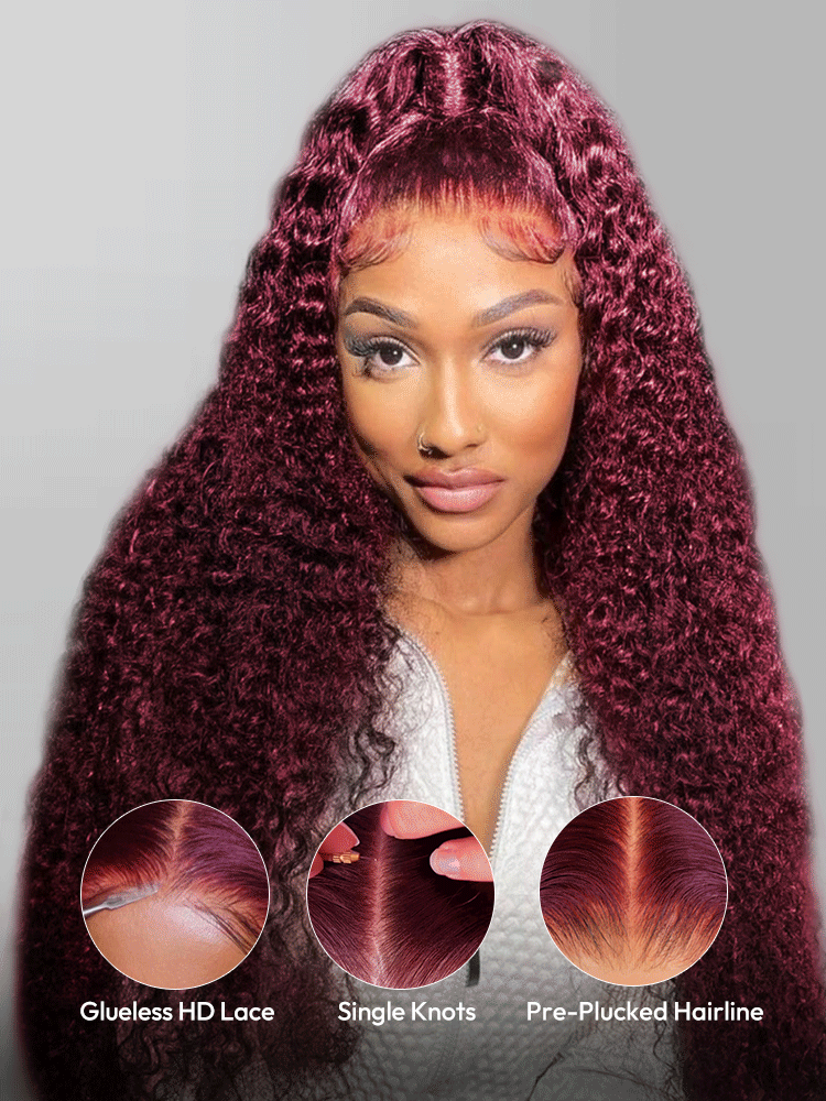 99J Colored Affordable Curly Hair Lace Front Wigs Brazilian Human Hair Real Hair Wigs For Women
