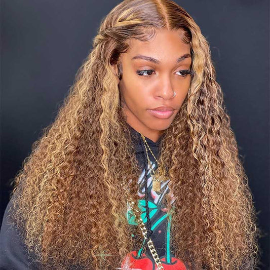 Balayage Highlight Wigs Curly Human Hair Wig With Highlights For Women