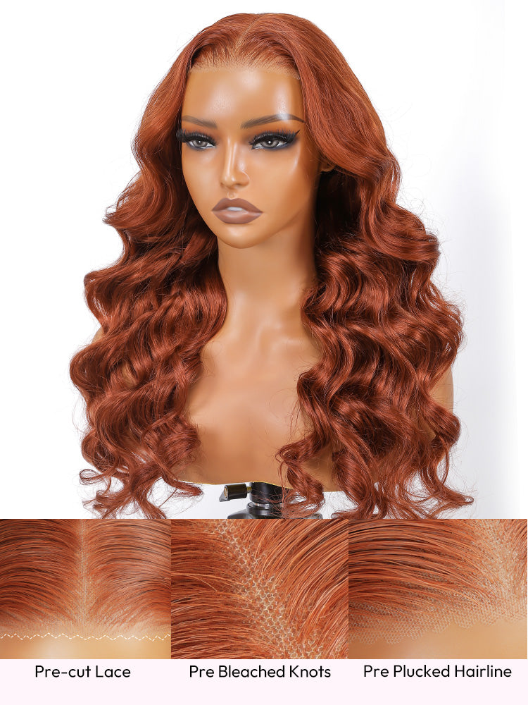 Alanis - Burnt Orange Body Wave Wig Colored Human Hair Glueless Lace Wigs
