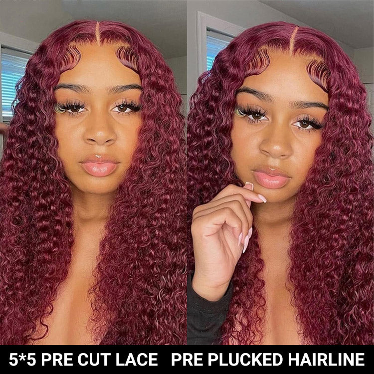 Ready To Go Wigs - 99J Burgundy Deep Wave Lace Front Wigs Customized Pre Colored Deep Weave Hair
