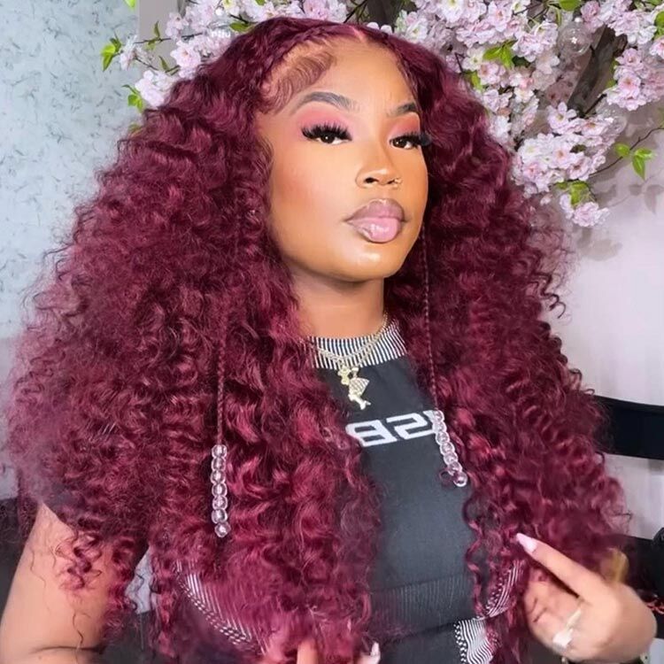 Ready To Go Wigs - 99J Burgundy Deep Wave Lace Front Wigs Customized Pre Colored Deep Weave Hair