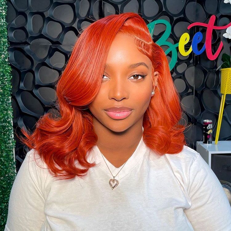 Jacinth - Copper Red Bob Wig Short Colored Hair 14 Inch Bob Lace Wigs
