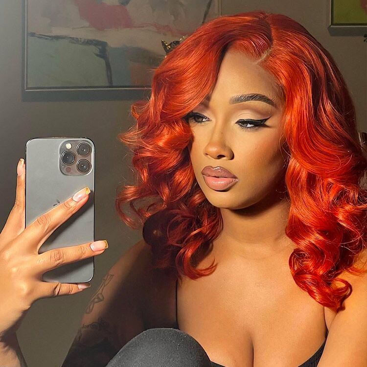 Jacinth - Copper Red Bob Wig Short Colored Hair 14 Inch Bob Lace Wigs