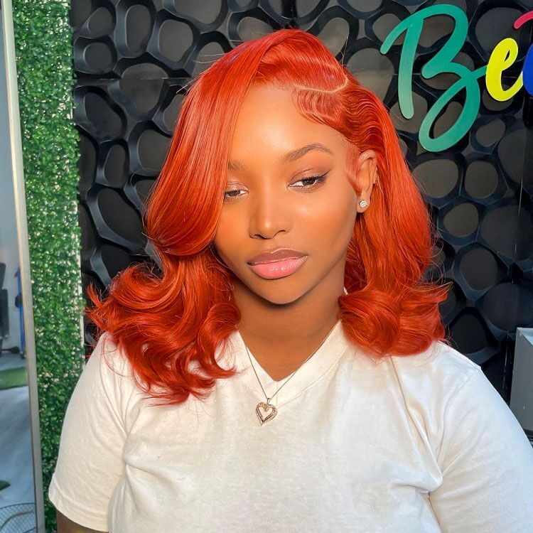 Jacinth - Copper Red Bob Wig Short Colored Hair 14 Inch Bob Lace Wigs