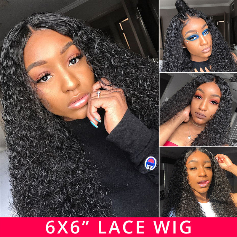 Deep Part Human Hair Curly HD Lace Front Wigs 6x6 Lace Wig