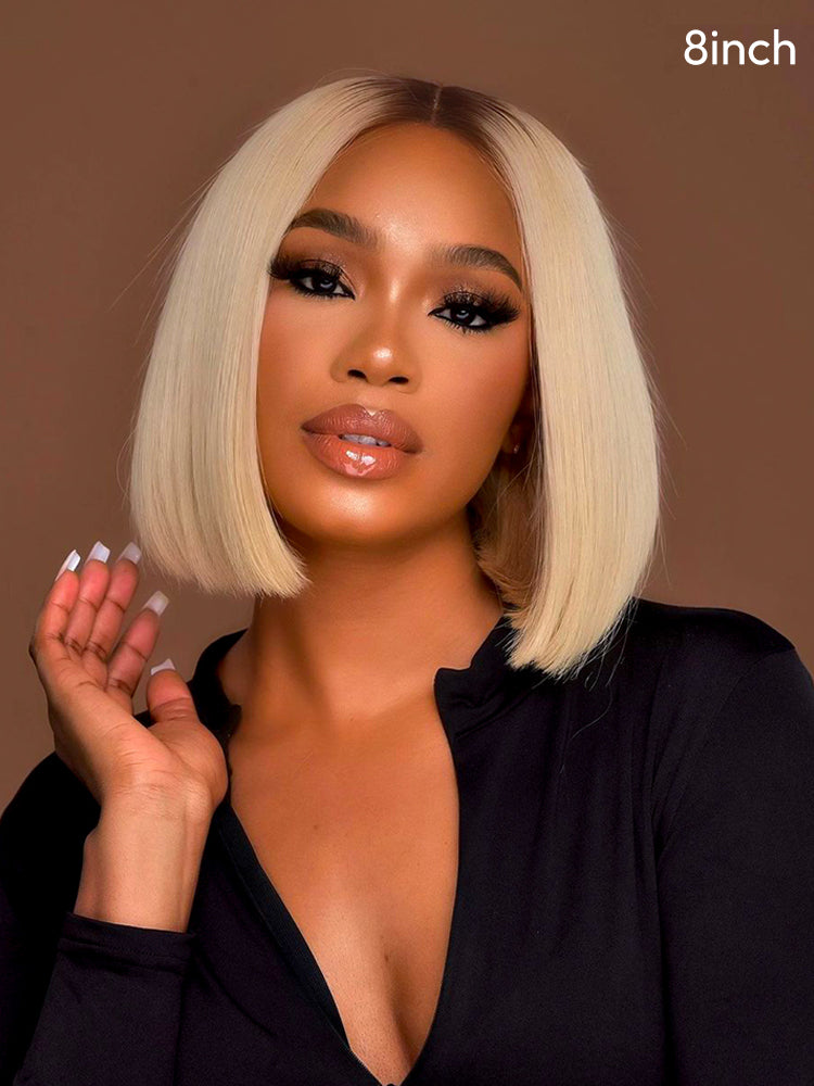 Caroline - Blonde Bob Wig With Brown Roots Blonde Ombre Bob Lace Front Wigs