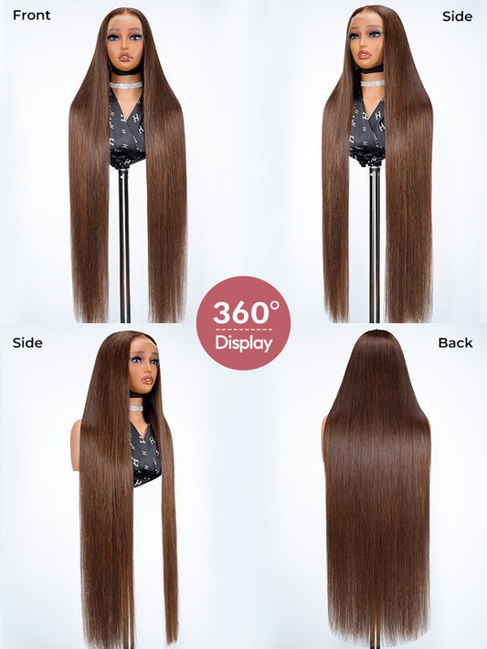40 Inch Dark Brown Straight Long Wig 300% Density No Glue Need 13x6 HD Lace Human Hair Wig