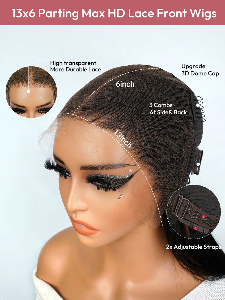 40 Inch Dark Brown Straight Long Wig 300% Density No Glue Need 13x6 HD Lace Human Hair Wig