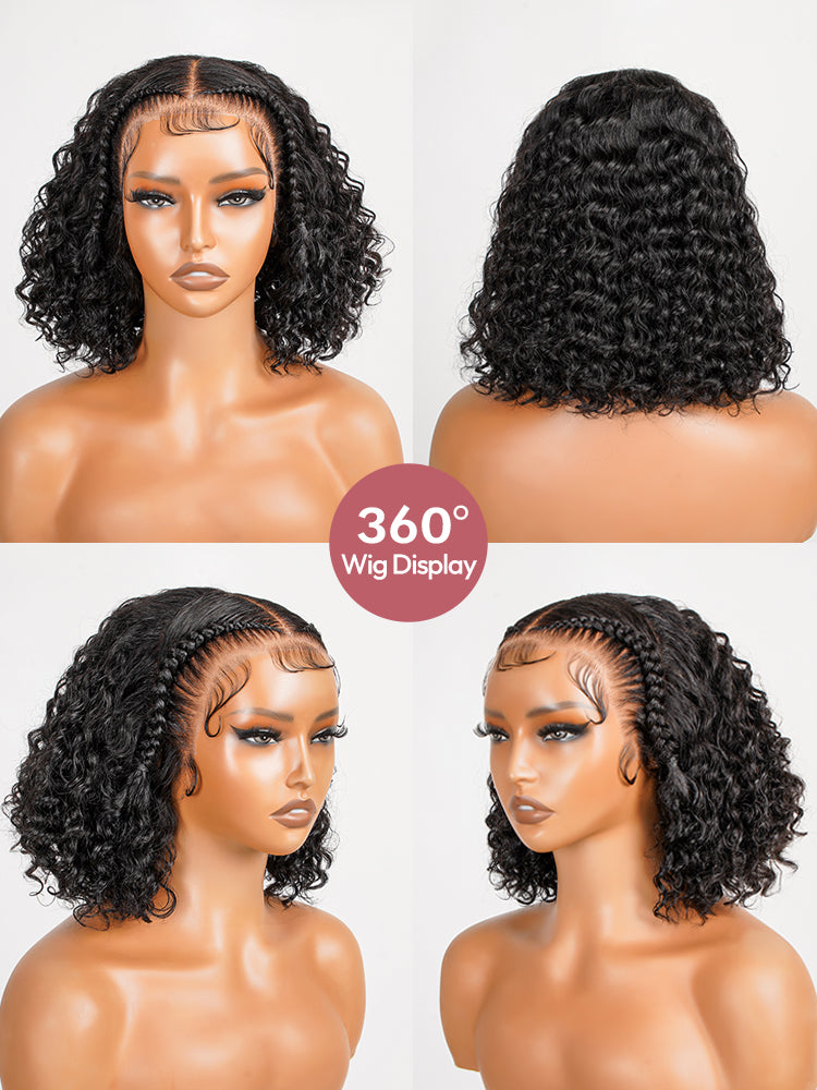 Pre-Braided Natural Black Water Wave Wigs Pre-Cut Ready To Go 13x4 Glueless Lace Front Wig With Baby Hair