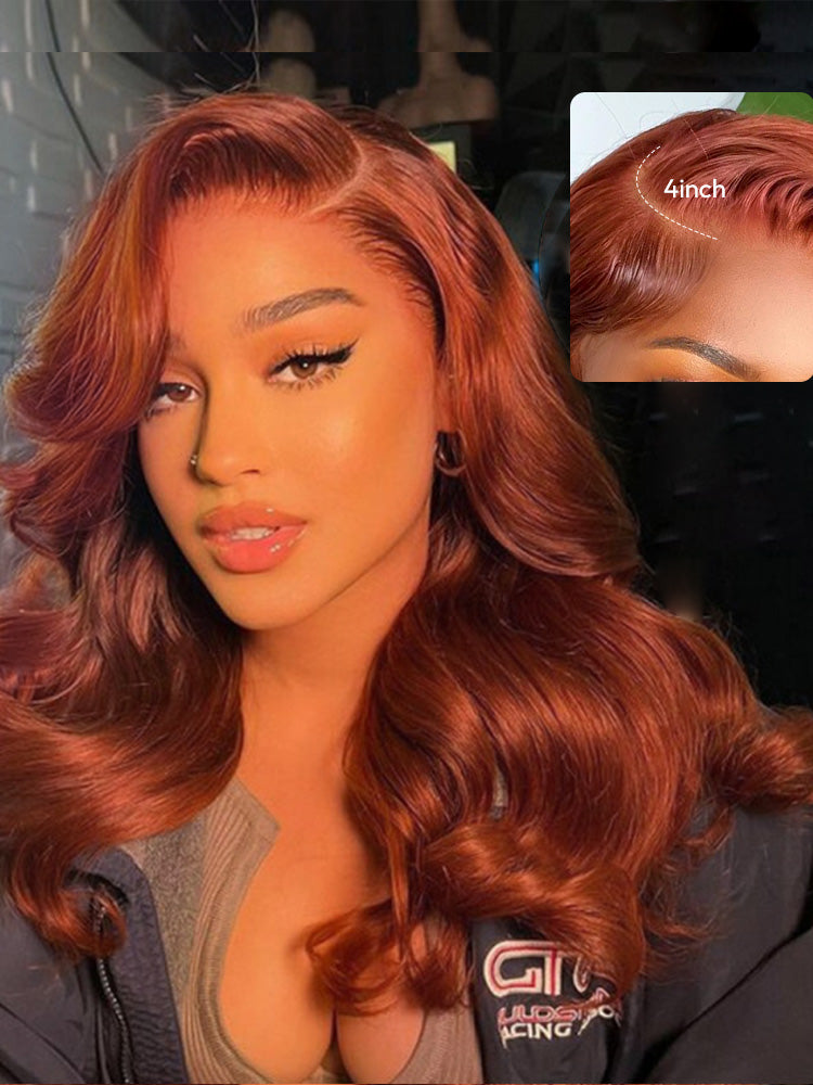 Alanis - Burnt Orange Body Wave Wig Colored Human Hair Glueless Lace Wigs