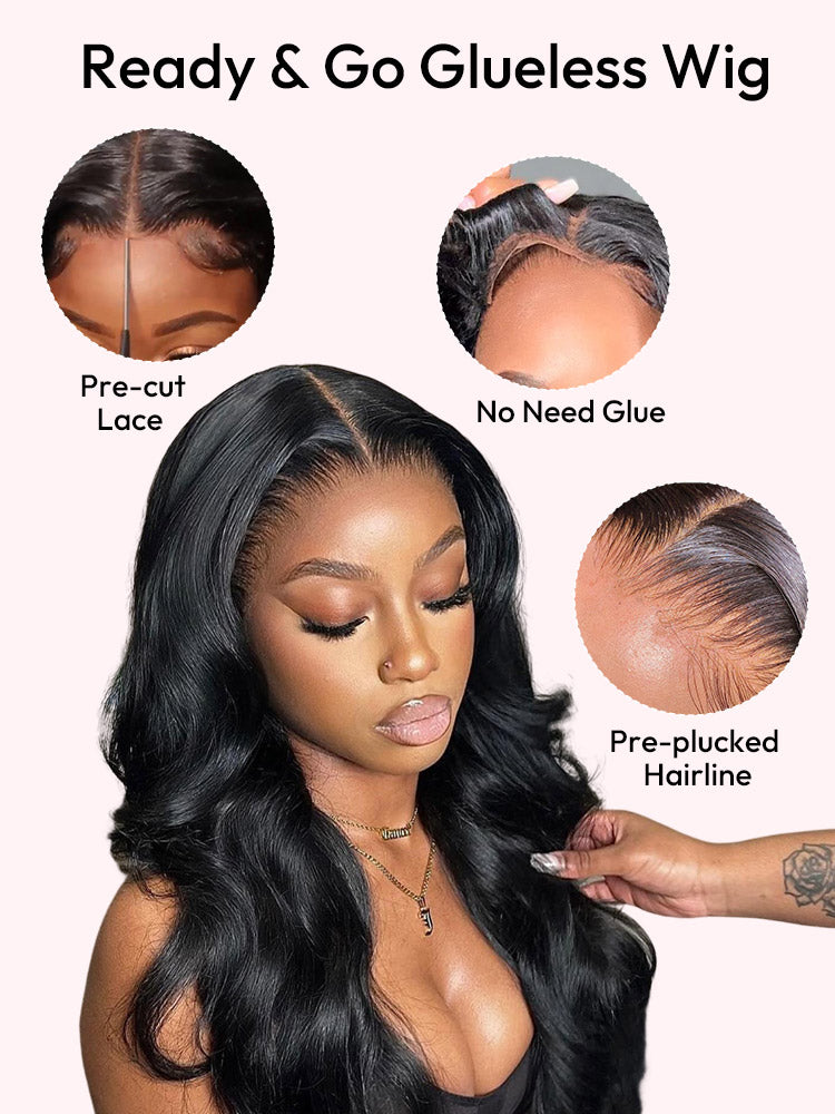 Glueless Ready To Go Wigs - Body Wave Pre-Cut HD Undetectable Lace Pre-Bleached Closure Wigs