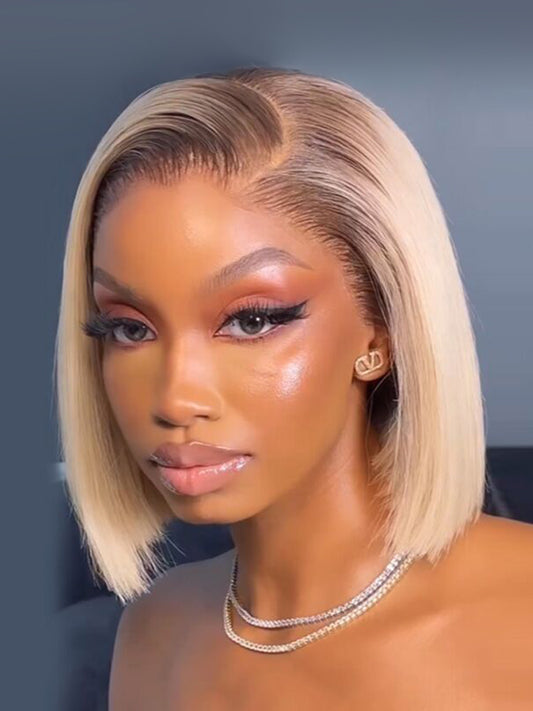 Caroline - Blonde Bob Wig With Brown Roots Blonde Ombre Bob Lace Front Wigs