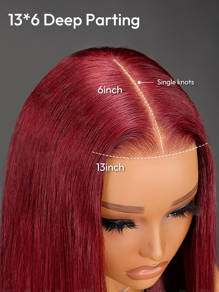 Cherry Cola Red 40 Inch Straight Long Wig 250% High Density Super Invisible 13x6 LY Lace Human Hair Colored Wig