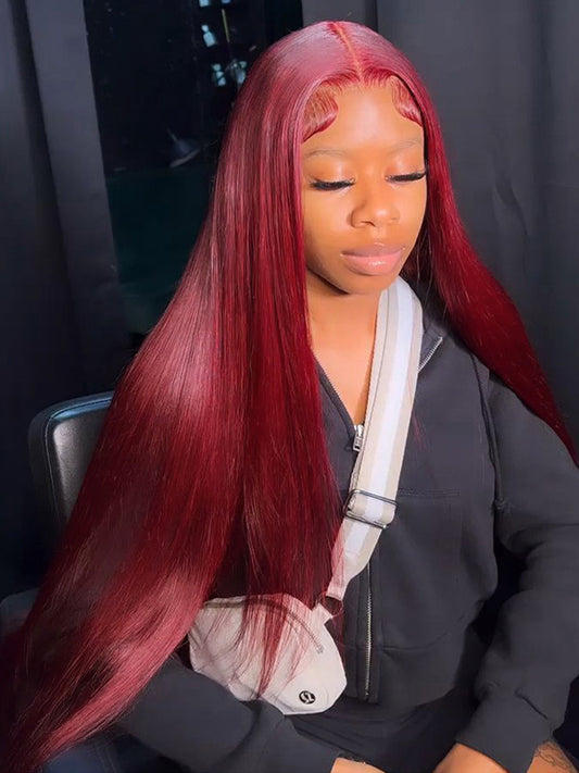 Cherry Cola Red 40 Inch Straight Long Wig 250% High Density Super Invisible 13x6 LY Lace Human Hair Colored Wig