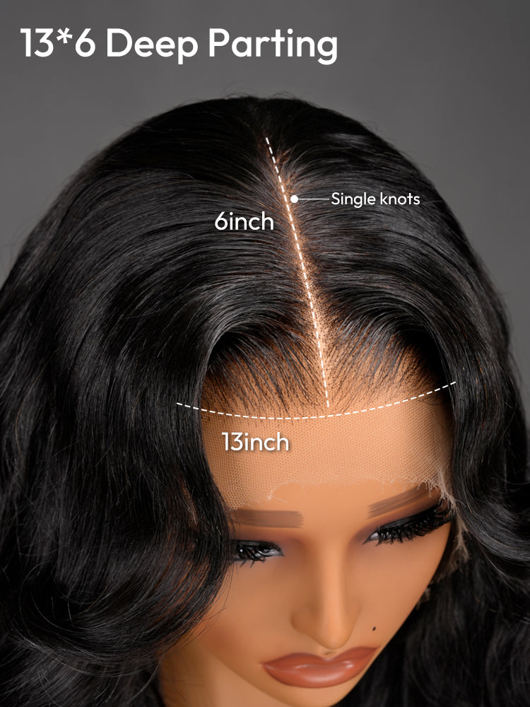 30-40 Inch Natural Black Ocean Wave Layered Long Wig 13x6 HD Lace Front Wig 250% Density Glueless & Breathable