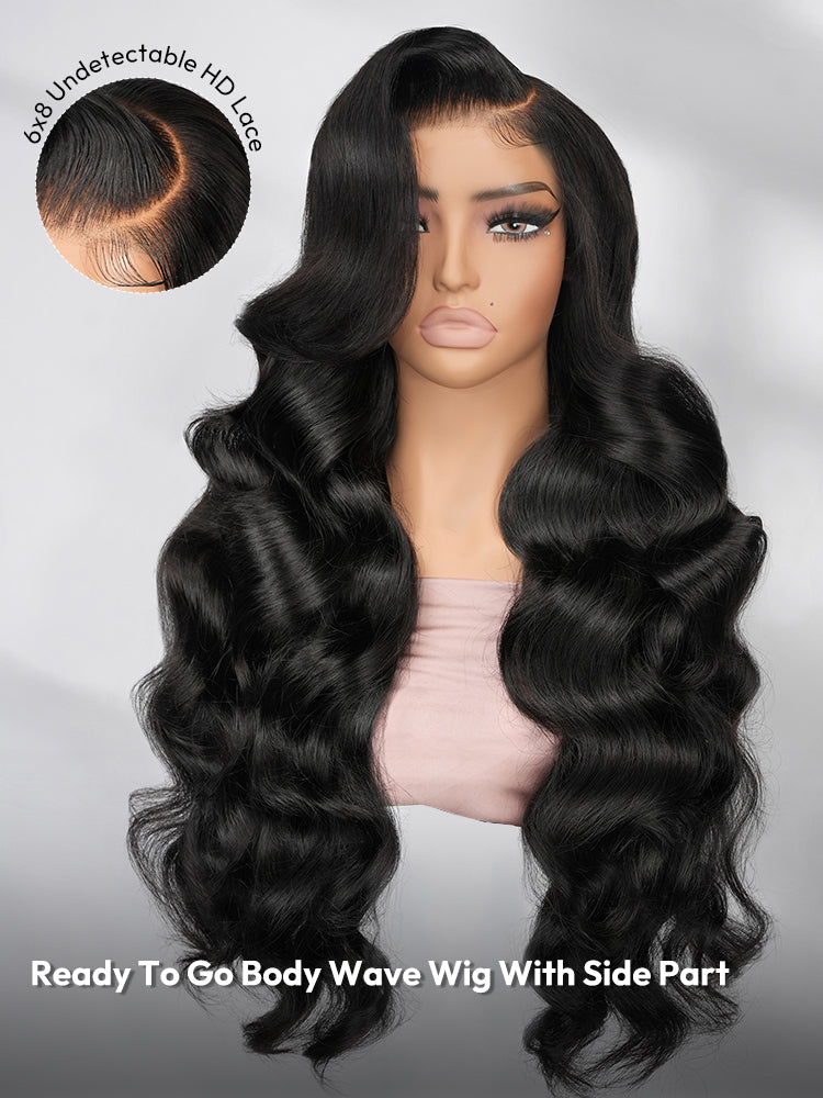 6x8 Ultra Undetectable HD Lace Wig With Natural Black Body Wave Ready To Go Wig 300% High Density