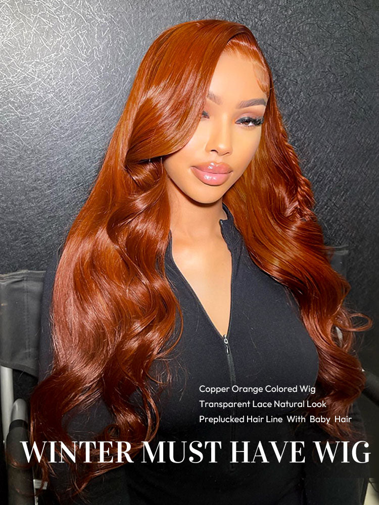Alanis - Burnt Orange Body Wave Wig Colored Human Hair Glueless Lace Wigs