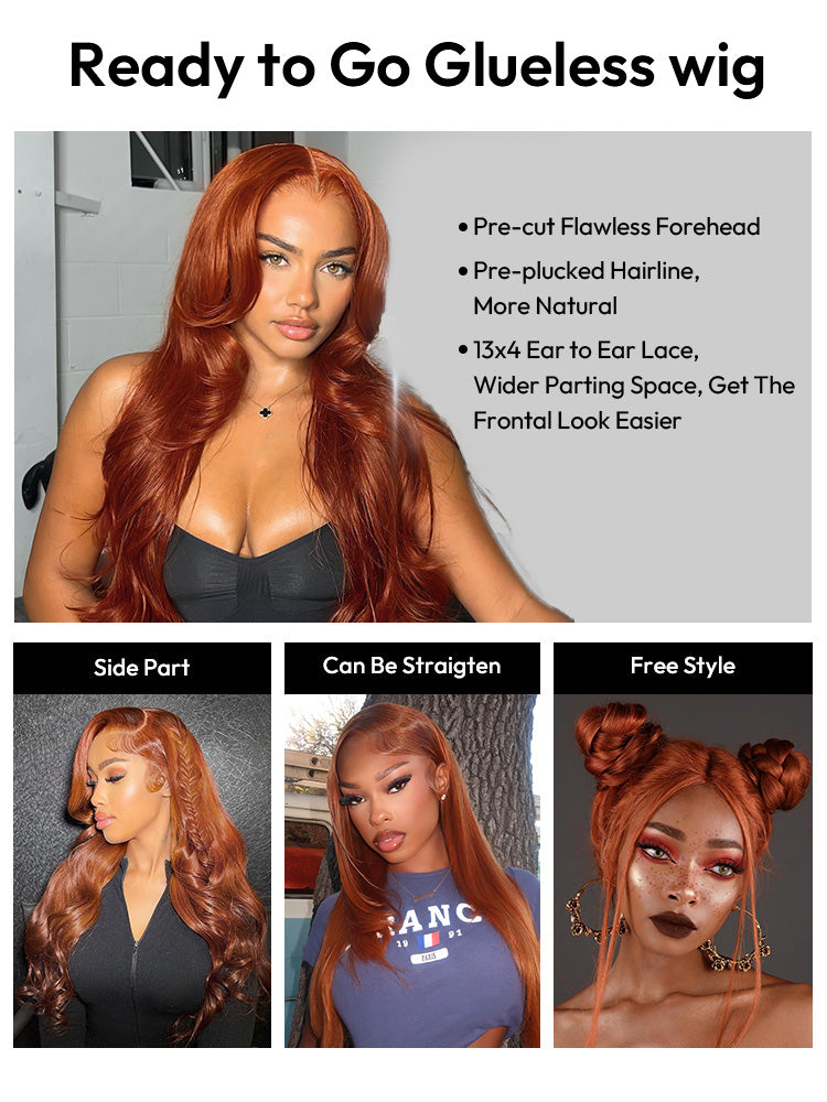 Alanis - Burnt Orange Body Wave Wig Colored Human Hair Glueless Lace Wigs