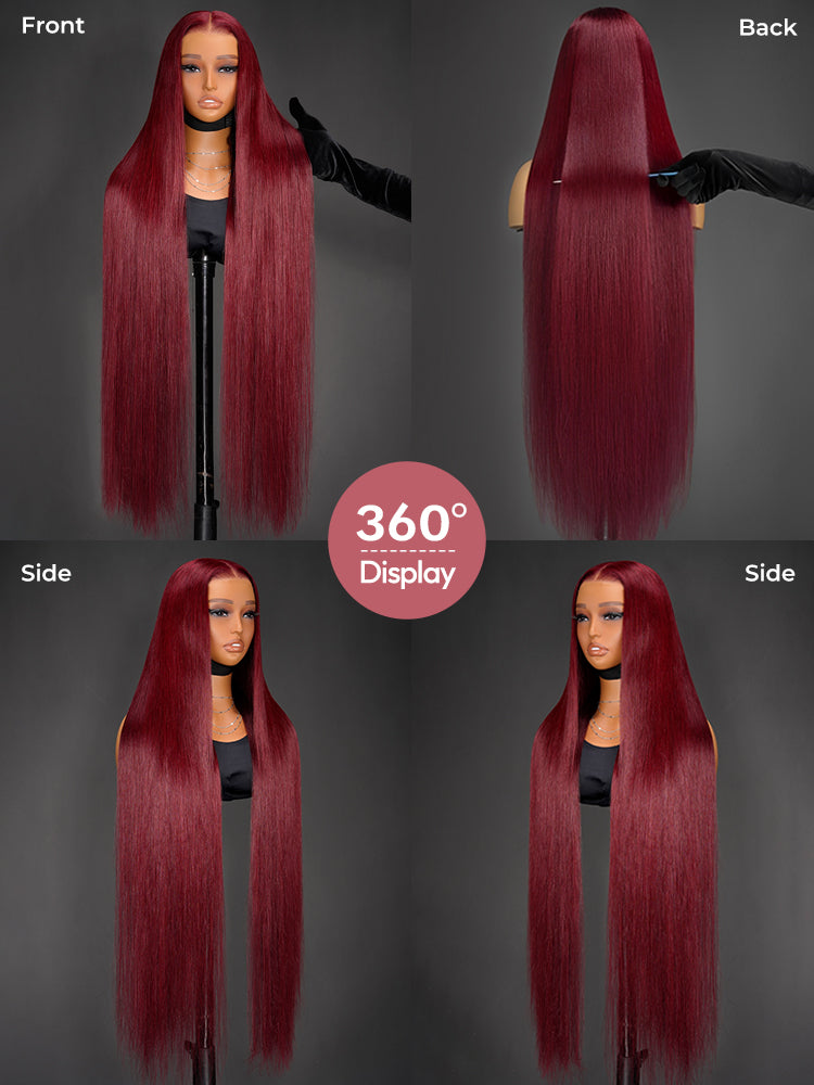 Cherry Cola Red 40 Inch Straight Long Wig 250% High Density Super Invisible 13x6 LY Lace Human Hair Colored Wig