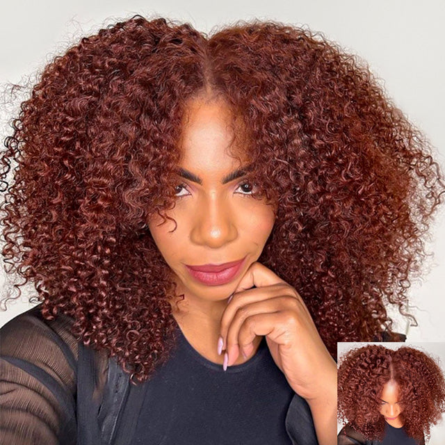 Glueless Ready To Go Wigs - Auburn Short Dark Reddish Brown Hair Super Invisible LY Lace Wigs