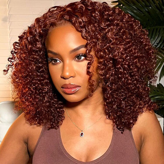 Glueless Ready To Go Wigs - Auburn Short Dark Reddish Brown Hair Super Invisible LY Lace Wigs