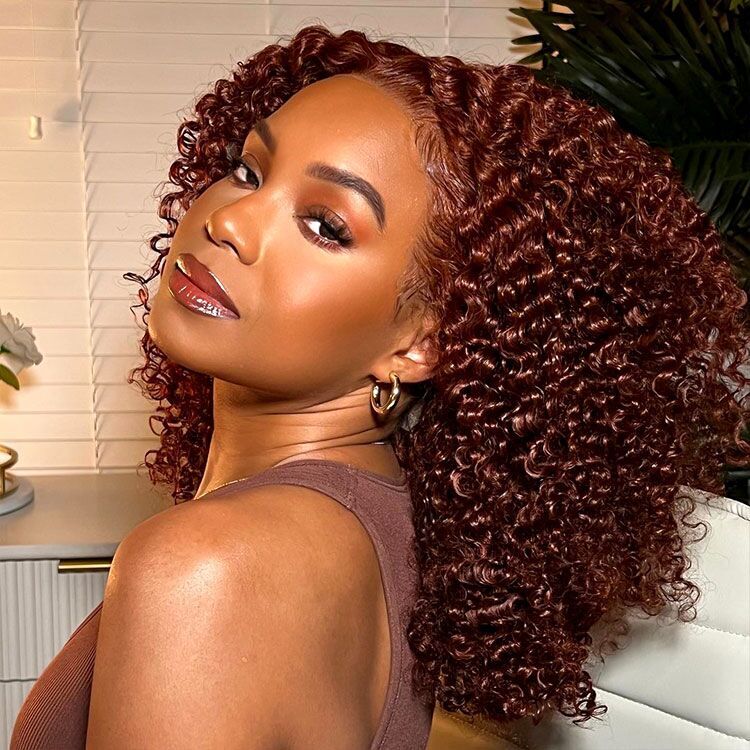 Glueless Ready To Go Wigs - Auburn Short Dark Reddish Brown Hair Super Invisible LY Lace Wigs