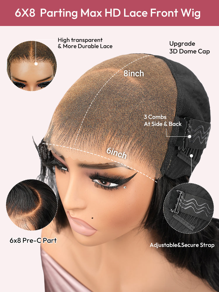 6x8 Ultra Undetectable HD Lace Wig With Natural Black Body Wave Ready To Go Wig 300% High Density