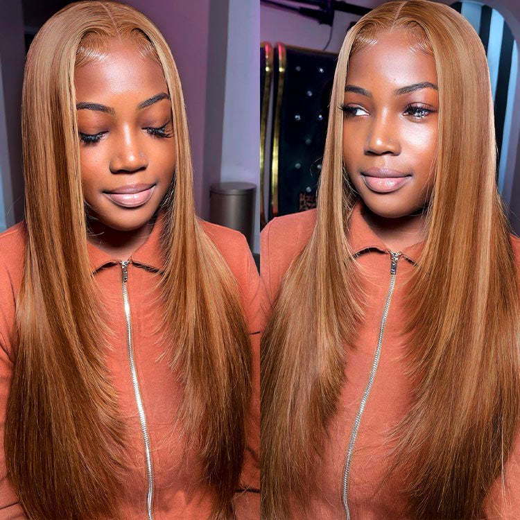 Layered Highlight Wigs Honey Blonde Balayage Highlights Wig Human Hair