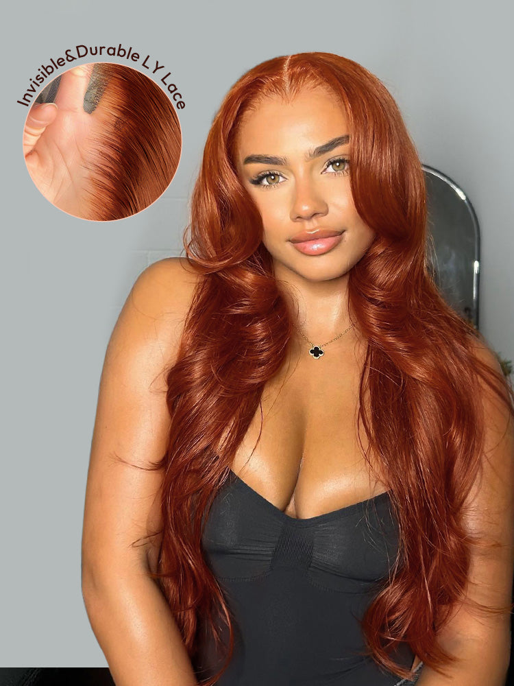 Alanis - Burnt Orange Body Wave Wig Colored Human Hair Glueless Lace Wigs