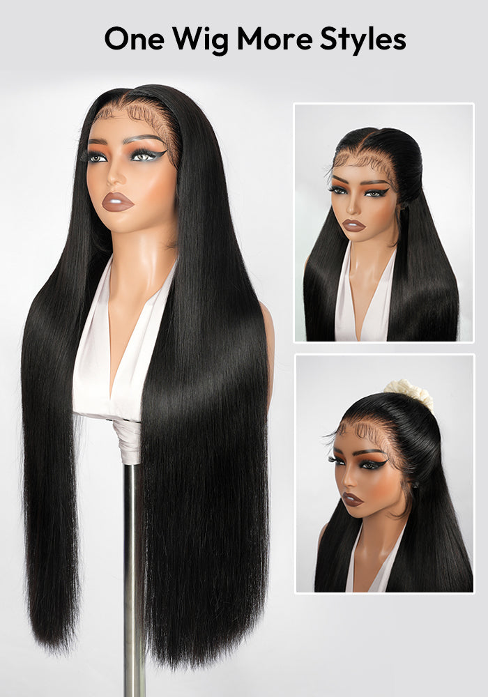 13x6 HD Lace Front Wig With Natural Balck Straight M Hairline with Baby Hair 300% High Density With Bouncy Human Hair