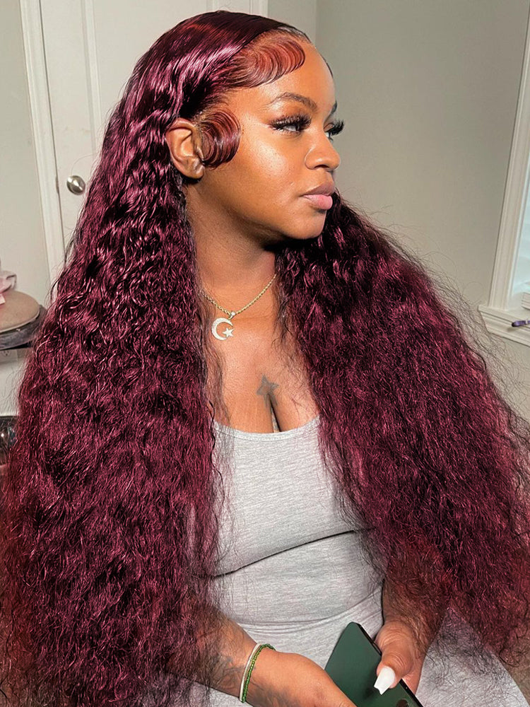 99J Colored Affordable Curly Hair Lace Front Wigs Brazilian Human Hair Real Hair Wigs For Women