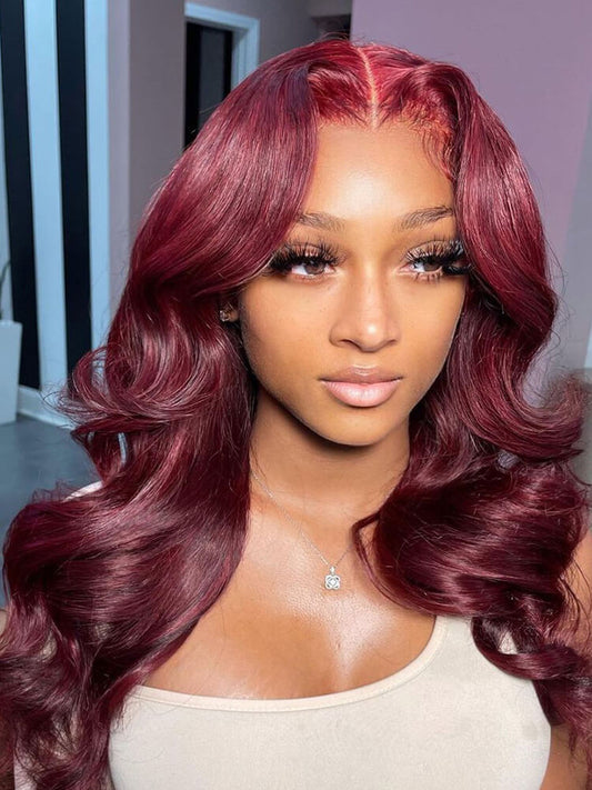99J Body Wave Lace Front Wigs Affordable Burgundy Colored Human Hair Wigs For Black Women