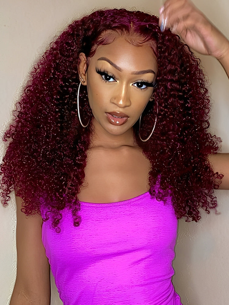 99J Colored Affordable Curly Hair Lace Front Wigs Brazilian Human Hair Real Hair Wigs For Women
