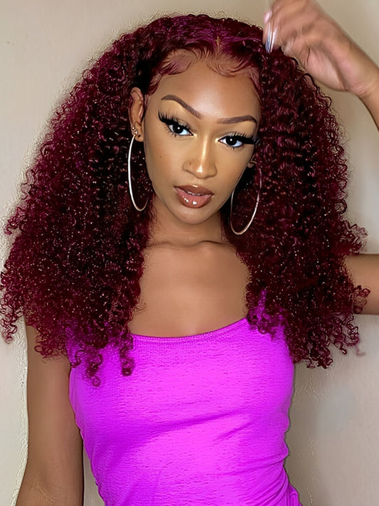 99J Colored Affordable Curly Hair Lace Front Wigs Brazilian Human Hair Real Hair Wigs For Women