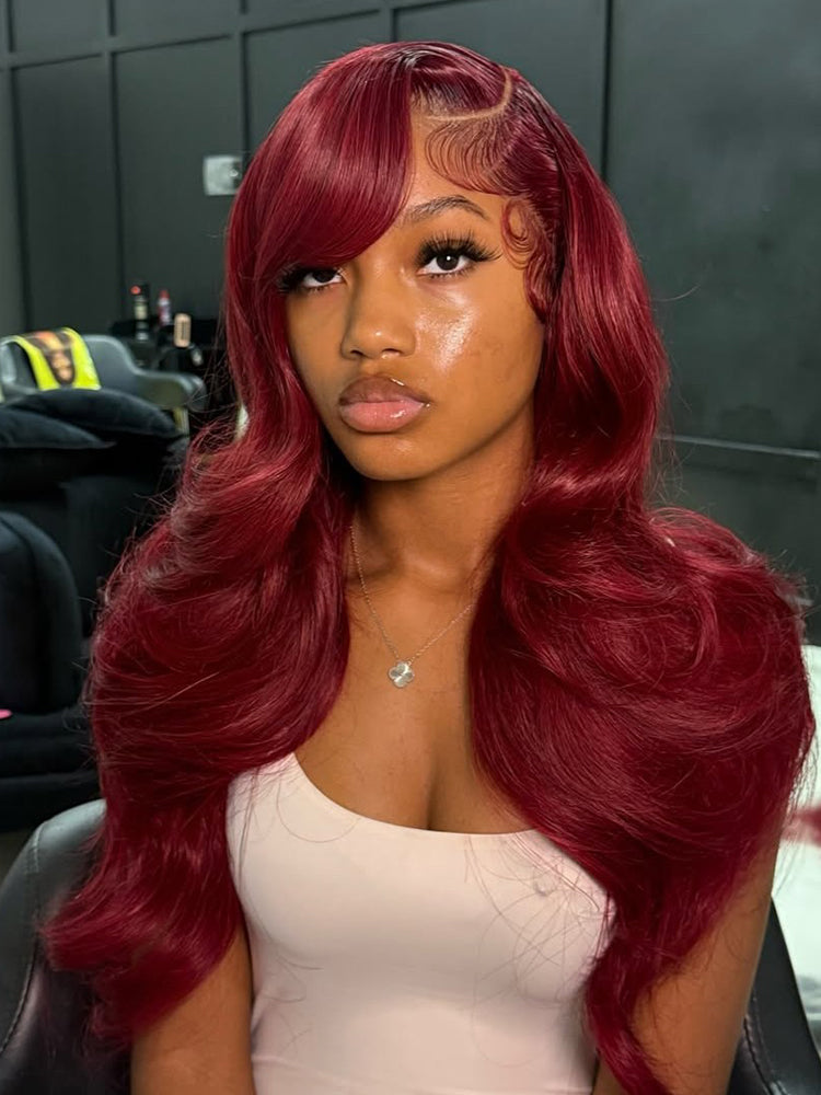 99J Body Wave Lace Front Wigs Affordable Burgundy Colored Human Hair Wigs For Black Women